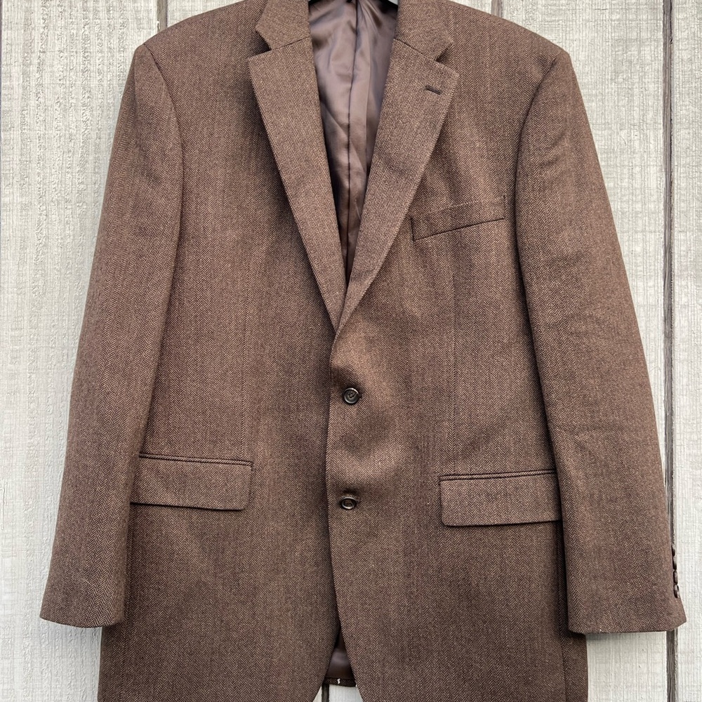 Lauren Ralph Lauren brown herringbone Wool Men's Blazer 44L sport coat jacket